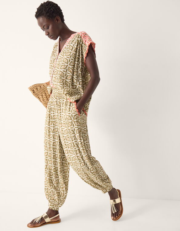 Elma Print Harem Pants, Green (KHAKI), large