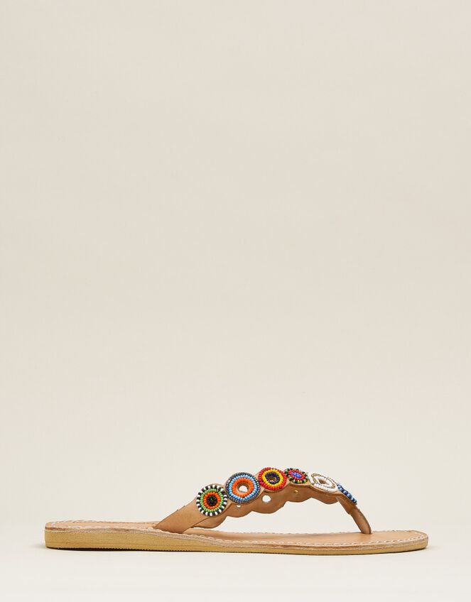 Laidback London Peak Beaded Leather Flip Flops, Multi (MULTI), large
