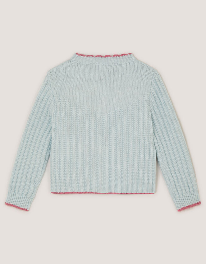 Butterfly Embroidered Knit Cardigan, Blue (BLUE), large