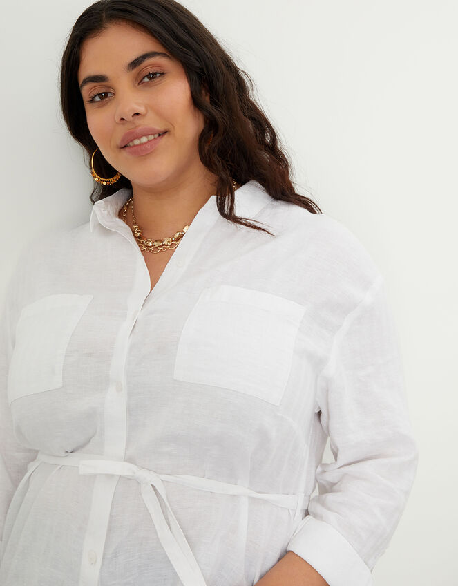 Herringbone Shirt in Linen Blend, White (WHITE), large