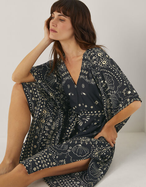 Bodhi Print Mini Kaftan, Black (BLACK), large