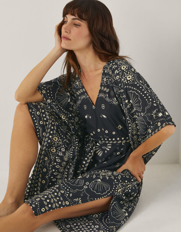 Bodhi Print Mini Kaftan, Black (BLACK), large