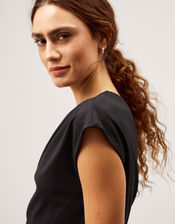 Tilly Asymmetrical Shoulder Midi Dress, Black (BLACK), large