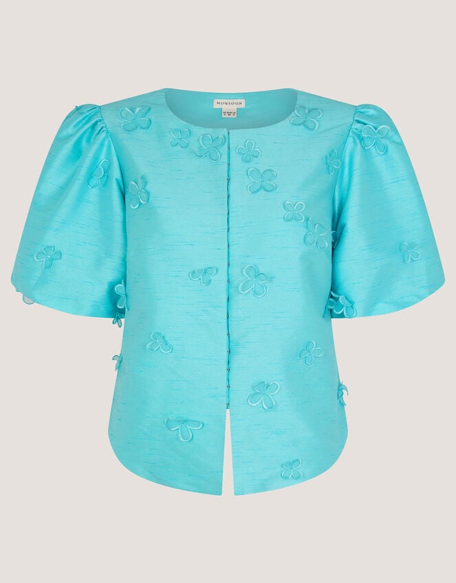 Odette Puff Sleeve Floral Appliqu&eacute; Jacket, Blue (PALE BLUE), large