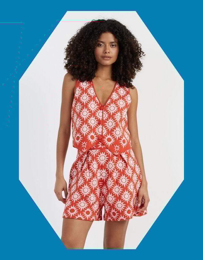 Chinti & Parker Sunflower Waistcoat, RED BRICK, large