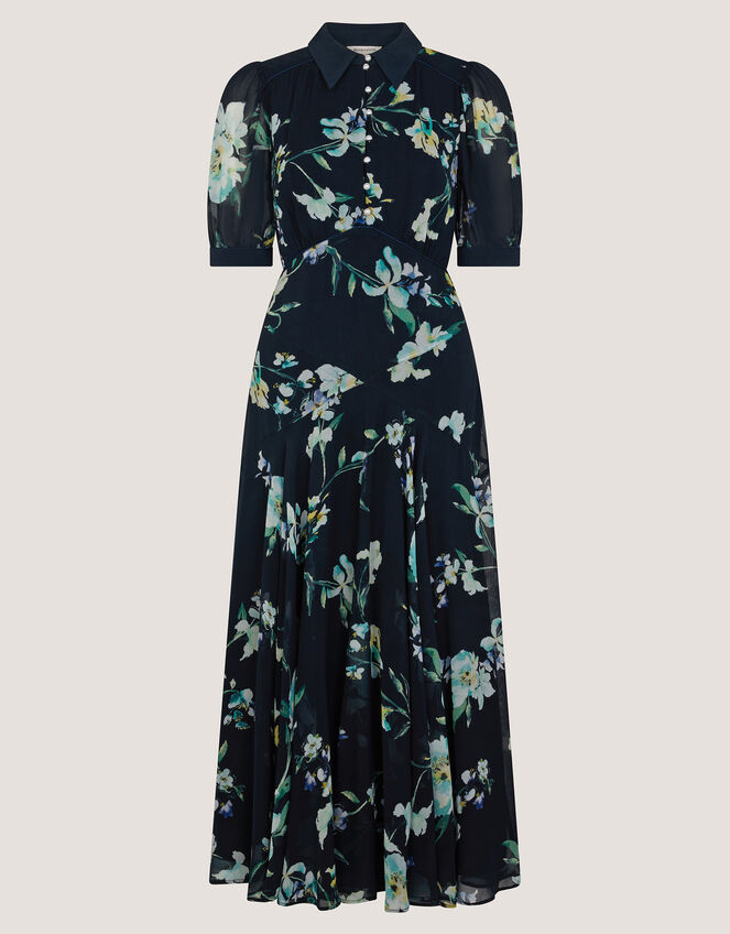 Lilwen Floral Midi Tea Dress, Blue (NAVY), large