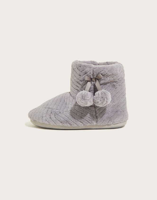 Quilted Pom-Pom Slipper Boots, Grey (GREY), large