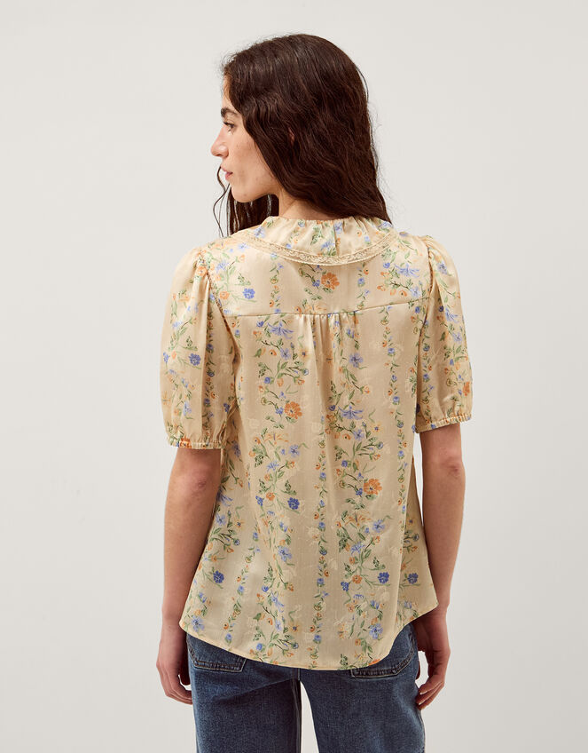 Naomi Puff Sleeve Floral Lace Blouse, Yellow (LEMON), large