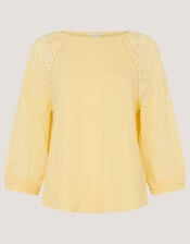Fifi Broderie Sleeve Top, Yellow (YELLOW), large
