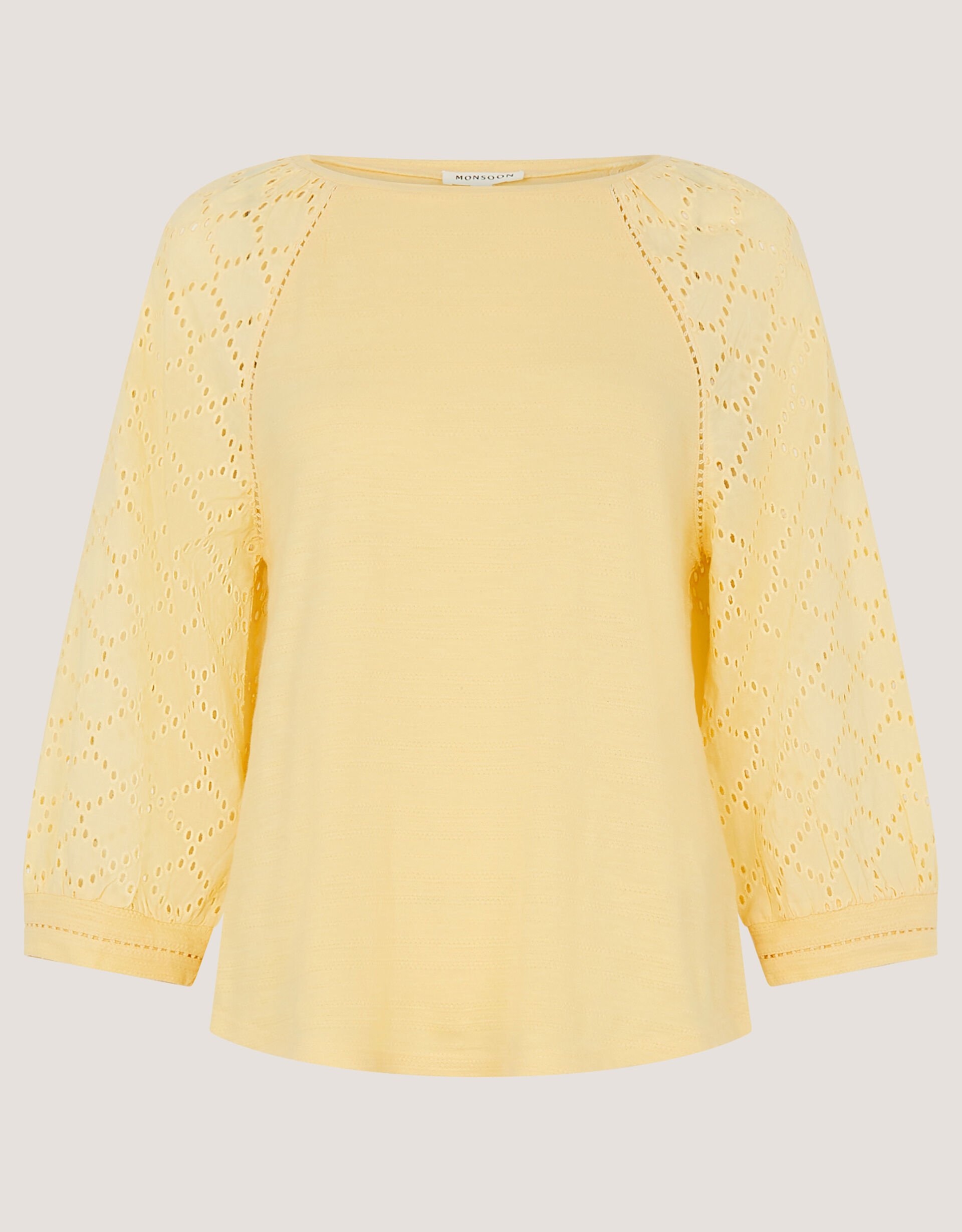 Fifi Broderie Sleeve Top, Yellow (YELLOW), large