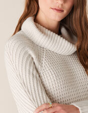 Caitlyn Cowl Neck Stitchy Jumper, Ivory (IVORY), large