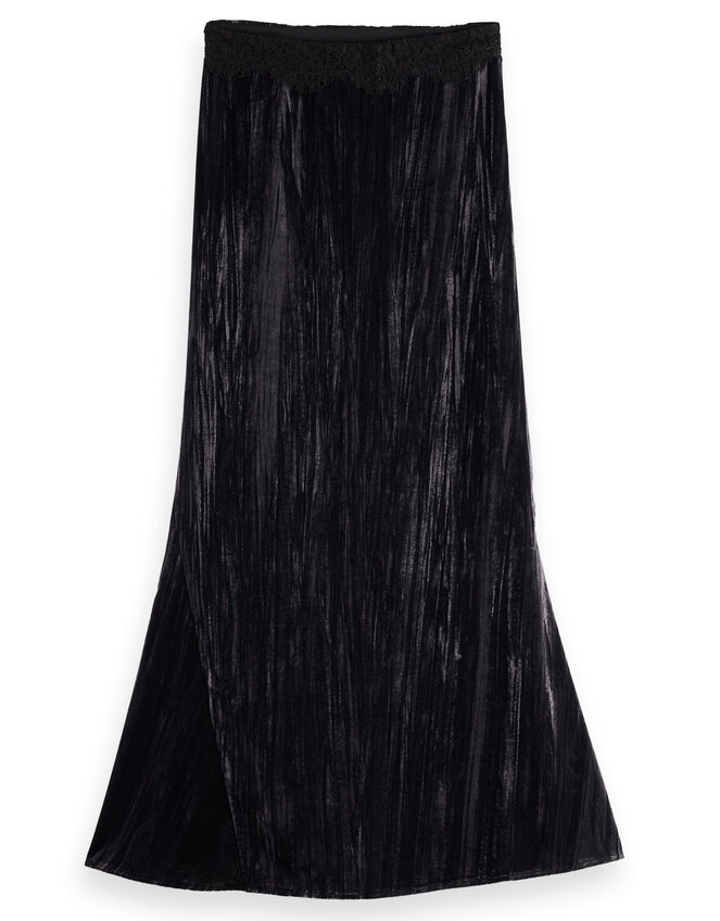Scotch and Soda Velvet Midi Skirt, Black (BLACK), large