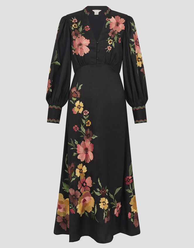 Lyra Embroidered Midi Dress, Black (BLACK), large
