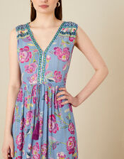 Kitty Floral Midi Dress, Blue (BLUE), large