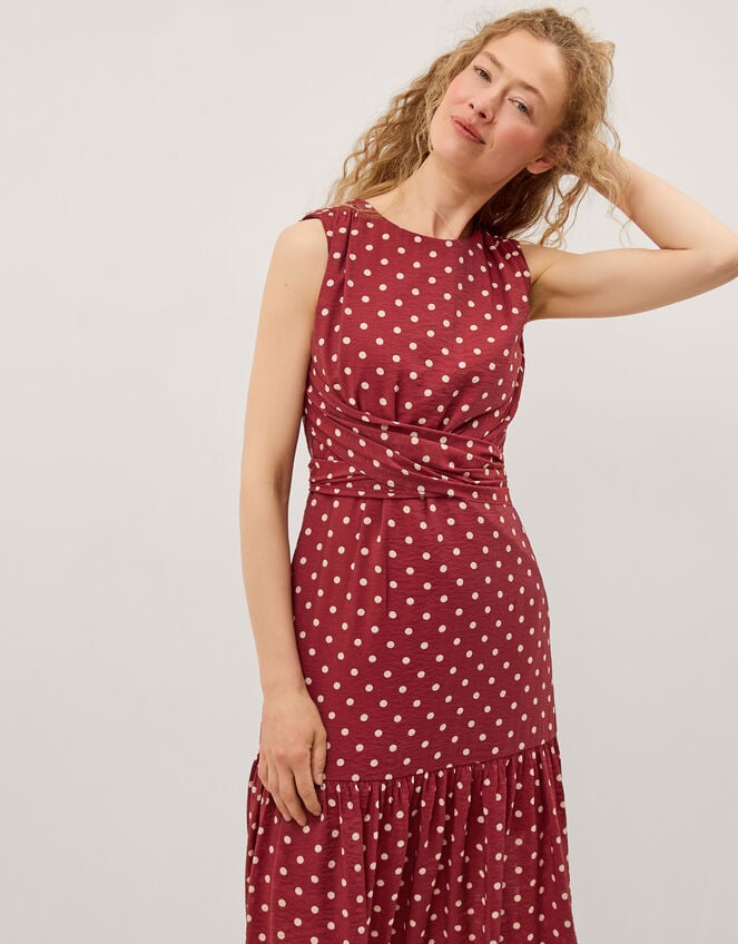 Claire Polka Dot Midi Dress, Red (BERRY), large