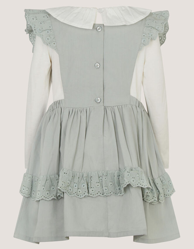Baby Butterfly Embroidered Pinafore Dress & Top Set, Green (GREEN), large