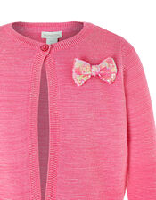 Penny Sparkle Knit Cardigan with Sequin Bow, Pink (PINK), large