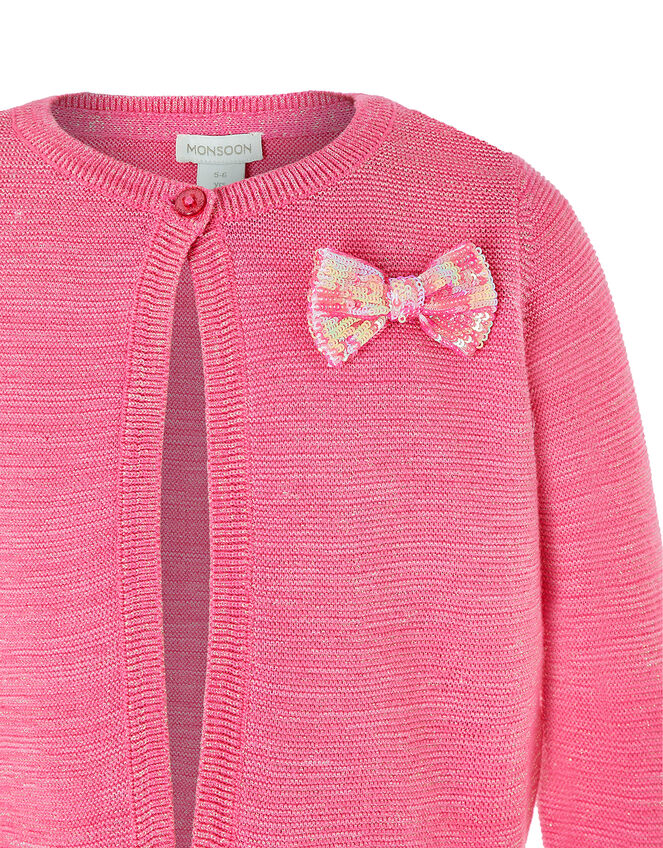 Penny Sparkle Knit Cardigan with Sequin Bow, Pink (PINK), large