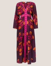 Koa Long Sleeve Floral Midi Dress, Red (BERRY), large