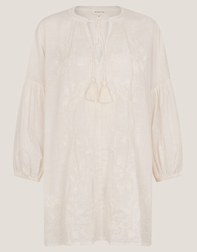 Milly Slouchy Embroidered Top, Ivory (IVORY), large