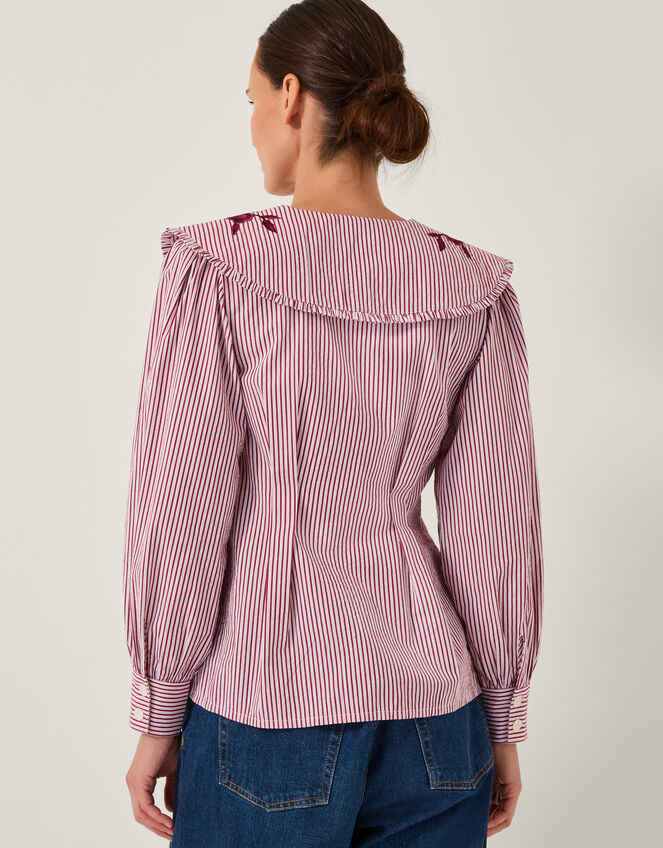 Marta Floral Embroidered Stripe Shirt, Red (CHERRY), large