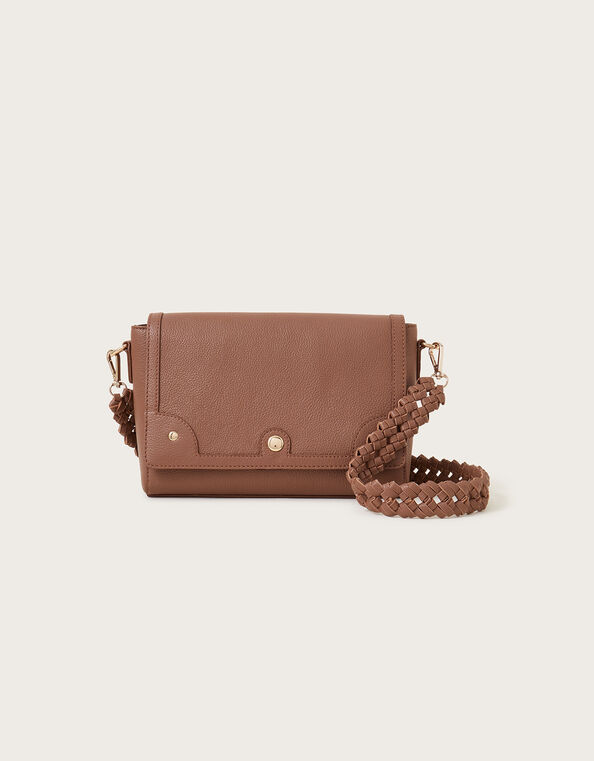 Leather Woven Handle Cross-Body Bag, , large