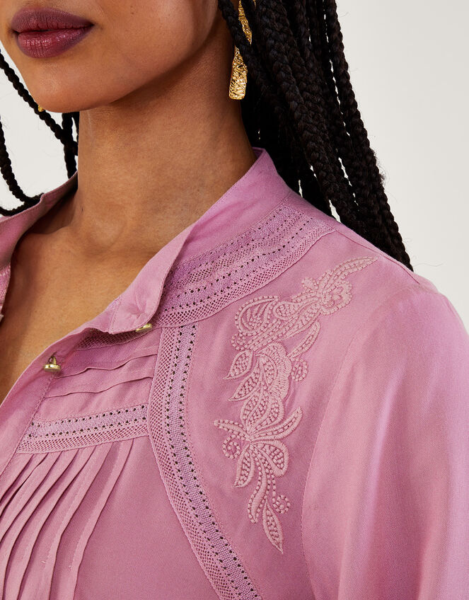 Long Sleeve Embroidered Lace Blouse, Purple (LILAC), large