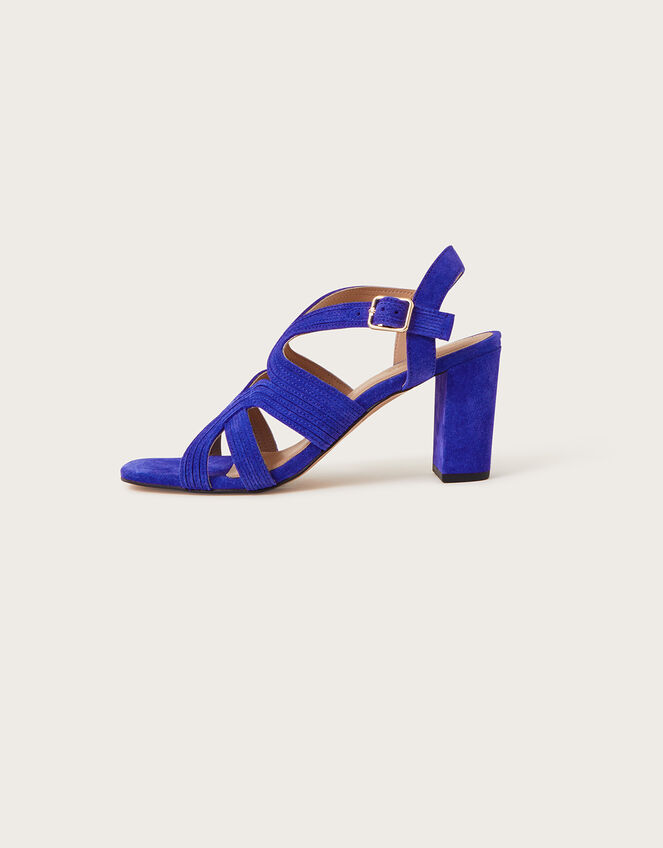 Suede Block Heel Sandals, Blue (COBALT), large