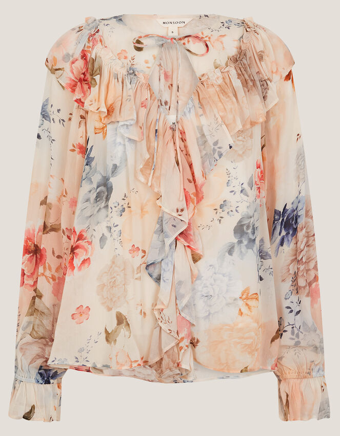 Sasha Floral Ruffle Blouse, Cream (CREAM), large