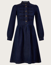 Nautical Denim Knee Length Dress in Sustainable Cotton, Blue (DENIM BLUE), large