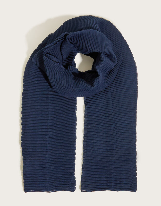 Pleated Scarf with Recycled Polyester, Blue (NAVY), large