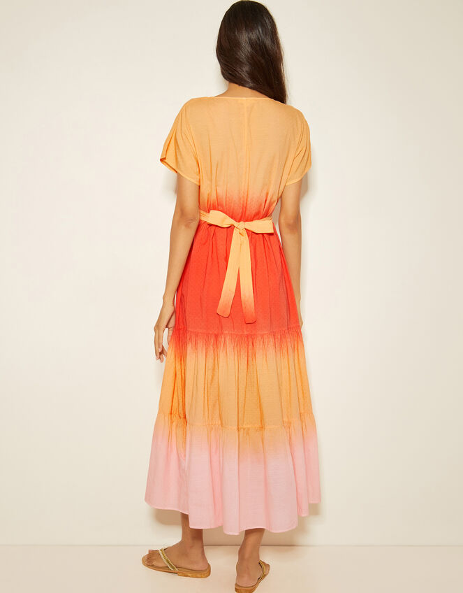 Maya Dip Dye Tiered Midi Dress, Orange (ORANGE), large