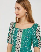Floral Patchwork Midi Dress in LENZING™ ECOVERO™, Green (GREEN), large