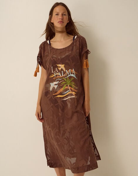 La Palma Jacquard Midi Kaftan, Brown (BROWN), large