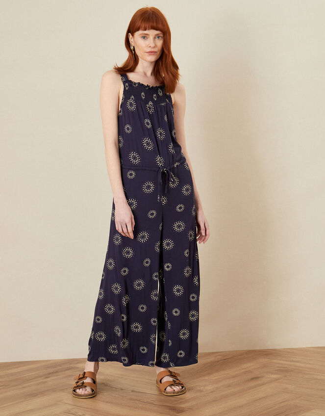 Sunburst Print Jumpsuit in LENZING™ ECOVERO™, Blue (NAVY), large