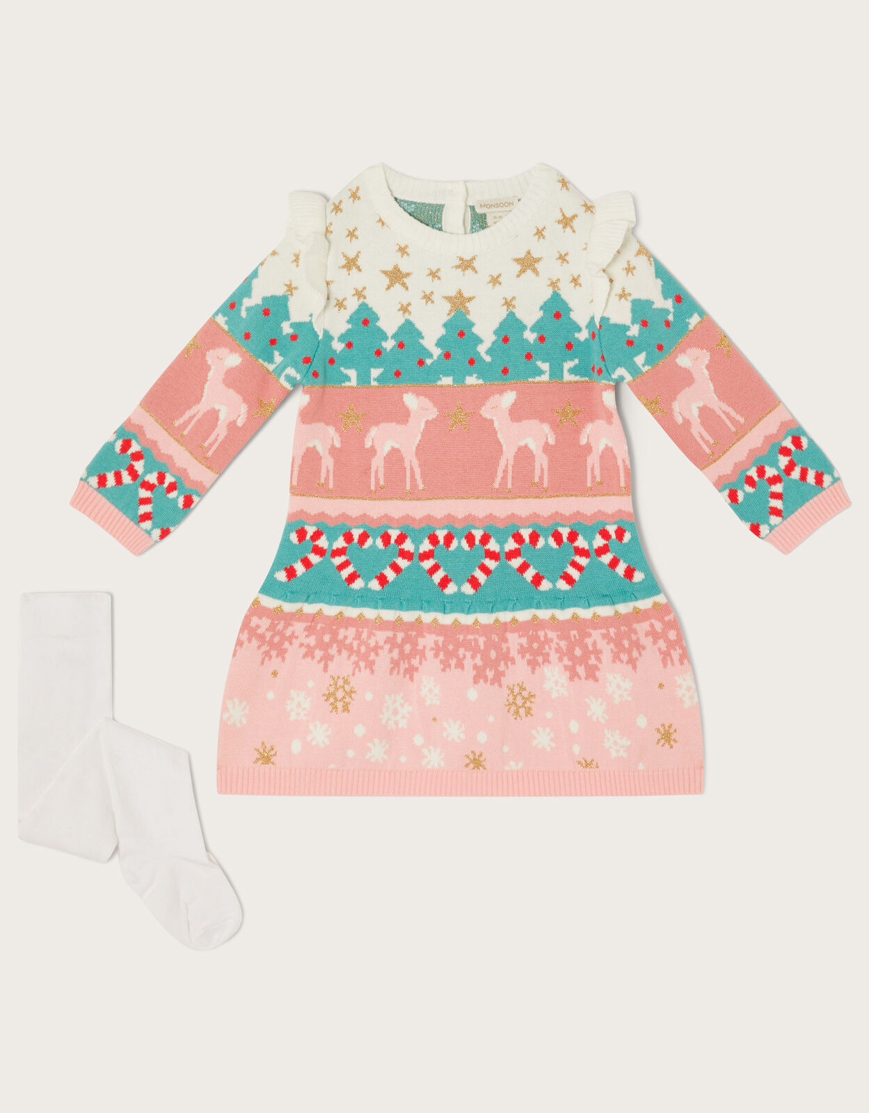 Baby Intarsia Reindeer Knit Dress Pink
