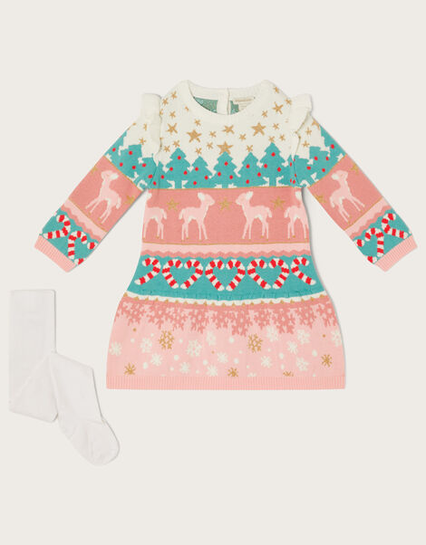 Baby Intarsia Reindeer Knit Dress Pink, Pink (PINK), large