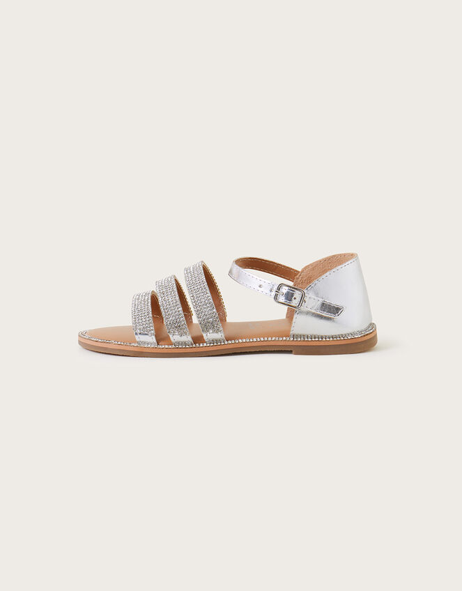 Leather Diamante Sandals, Silver (SILVER), large
