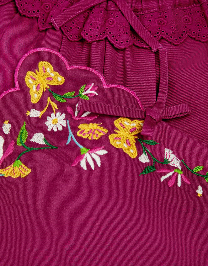 Floral Embroidered Scallop Trim Trousers, Pink (MAGENTA), large