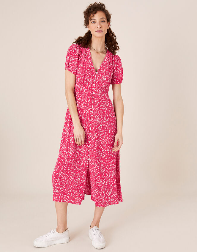 Printed Tea Dress in Sustainable Viscose, Pink (PINK), large