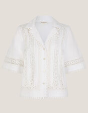 Irina Short Sleeve Lace Shirt, White (WHITE), large
