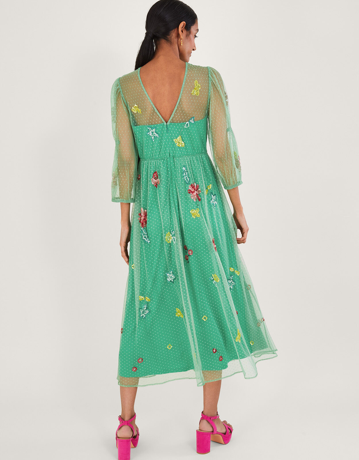 Monsoon rosa mesh hot sale midi dress