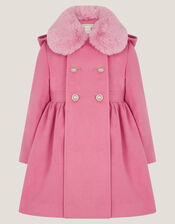 Natalia Faux Fur Collar Double-Breasted Coat, Pink (PINK), large