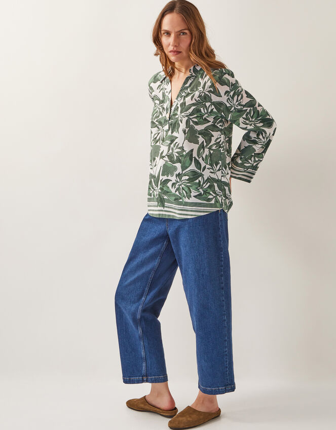 Clover Linen Blend Floral Print Blouse, Green (GREEN), large