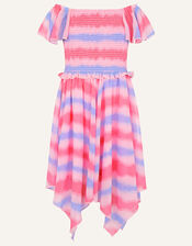 Tie-Dye Shirred Dress, Pink (PALE PINK), large