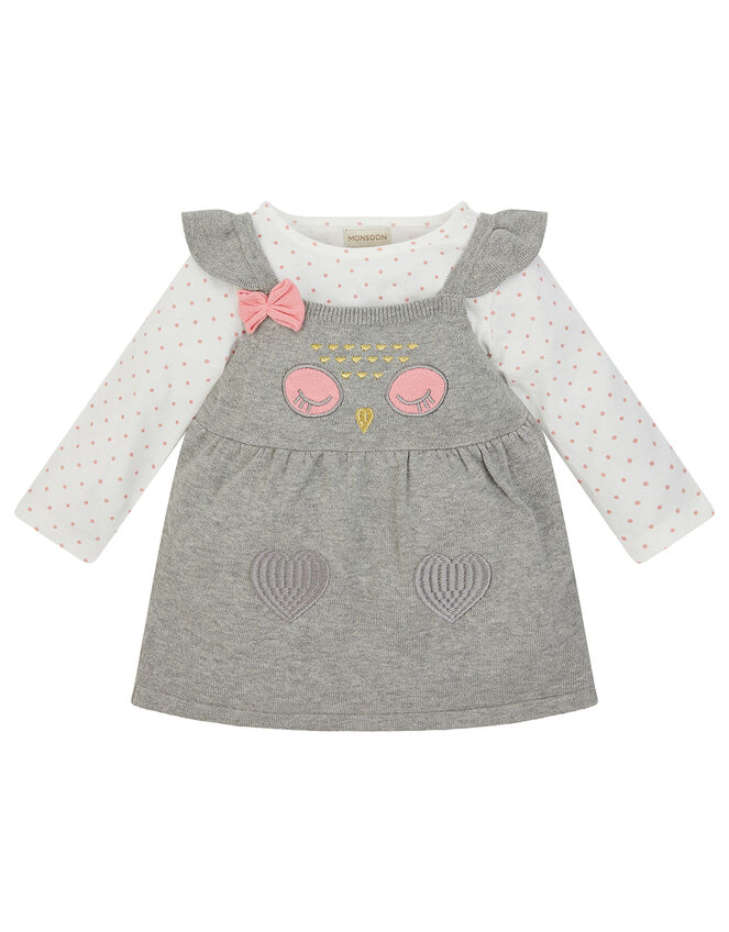 Newborn Baby Owl Knit Dress and Top Set, Grey (GREY), large