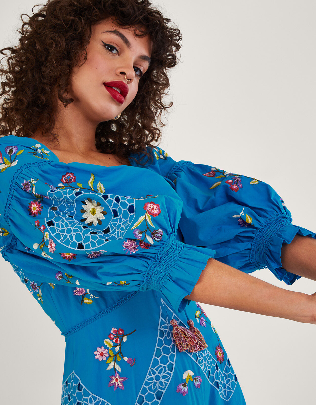 Knee length embroidered dress cheap