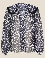 Abigail Animal Wide Collar Blouse, Black (BLACK), large
