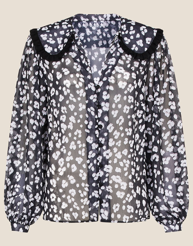 Abigail Animal Wide Collar Blouse, Black (BLACK), large
