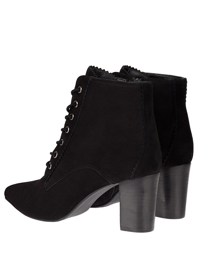 Lace-Up Suede Heeled Ankle Boots, Black (BLACK), large